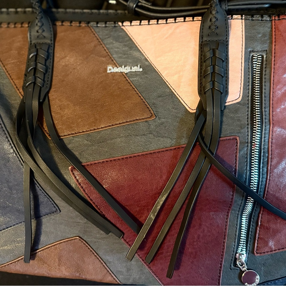 Desigual Multicolor Patchwork Tote With Black Acc… - image 2